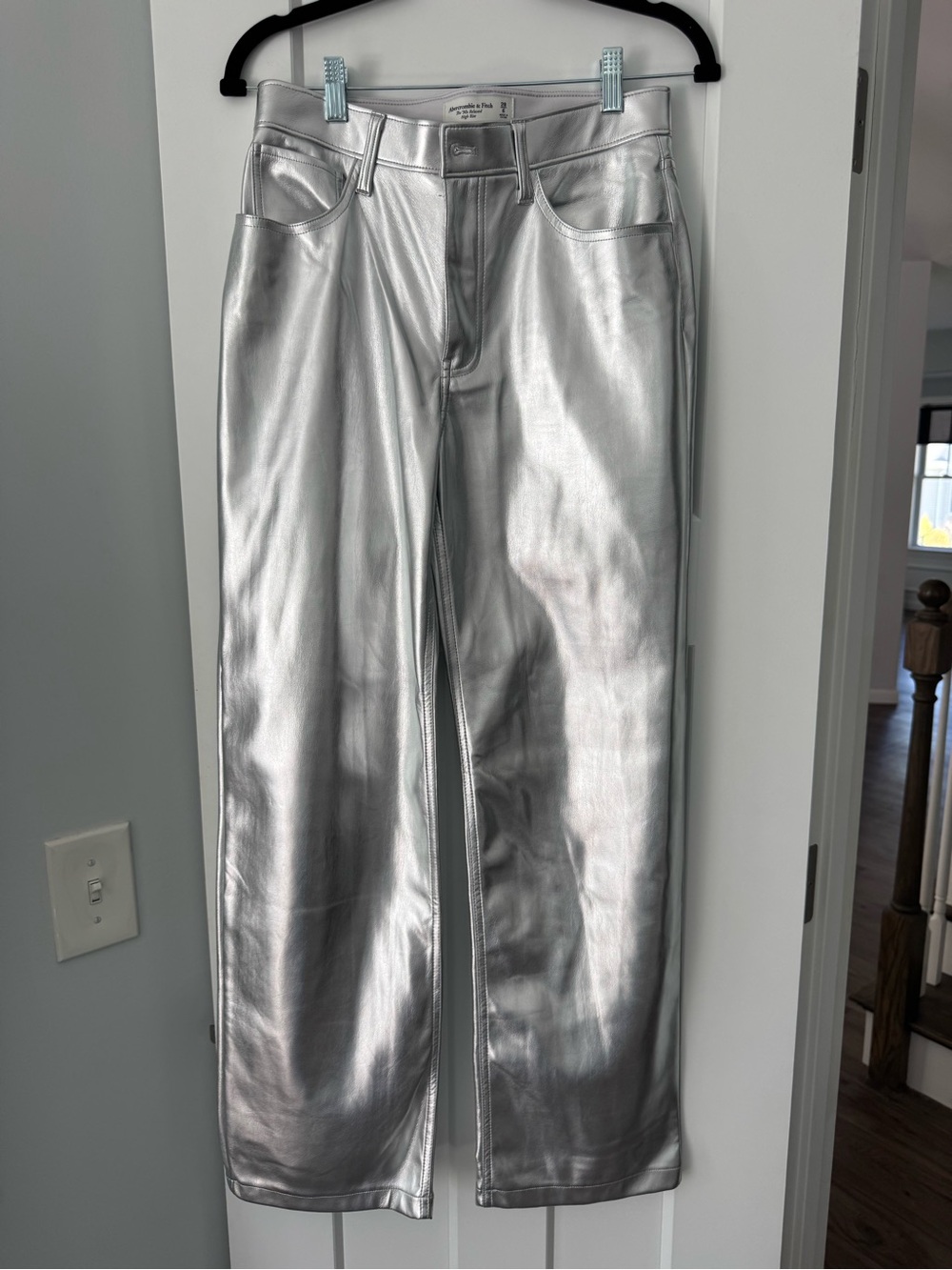 Abercrombie & Fitch Silver Metallic High-Rise Pants